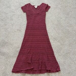 Spiegel Y2K Crochet Knit Maxi Dress Womens XS Purple Babydoll Whimsigoth Witchy